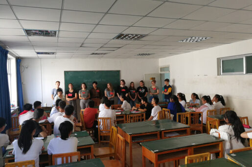 Overseas volunteers teaching students in Gansu during their gap year
